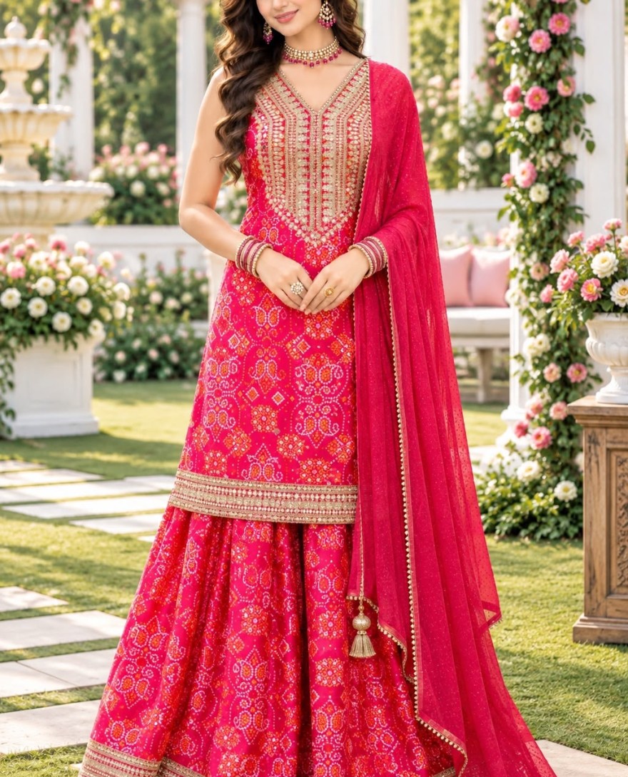 2191 - Designer Rani Pink Salwar Suit with Golden Embroidered Border
